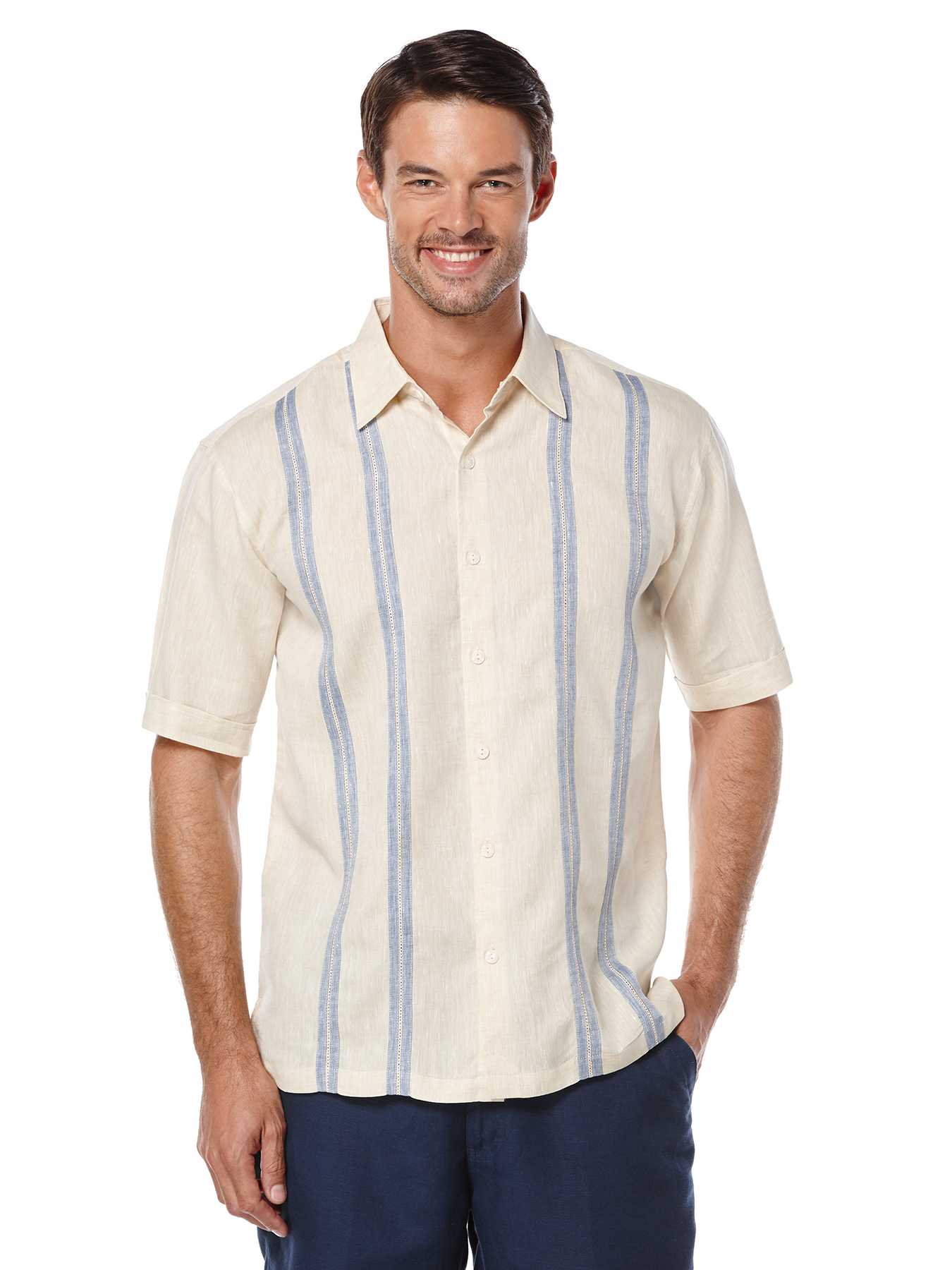 Cubavera Short Sleeve Linen Vertical Stripe