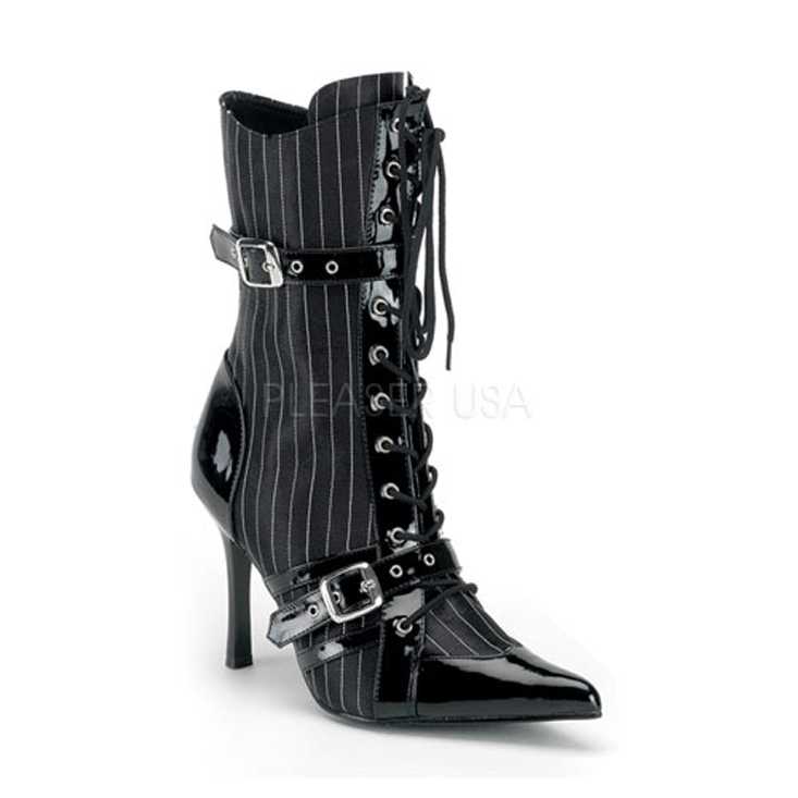 Black Pinstripe Satin Gangster Lace Up Boots