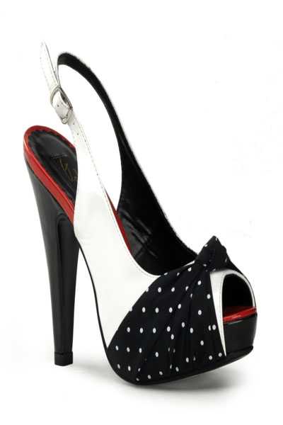 White Black Patent Faux Leather Slingback Printed Fabric High Heels