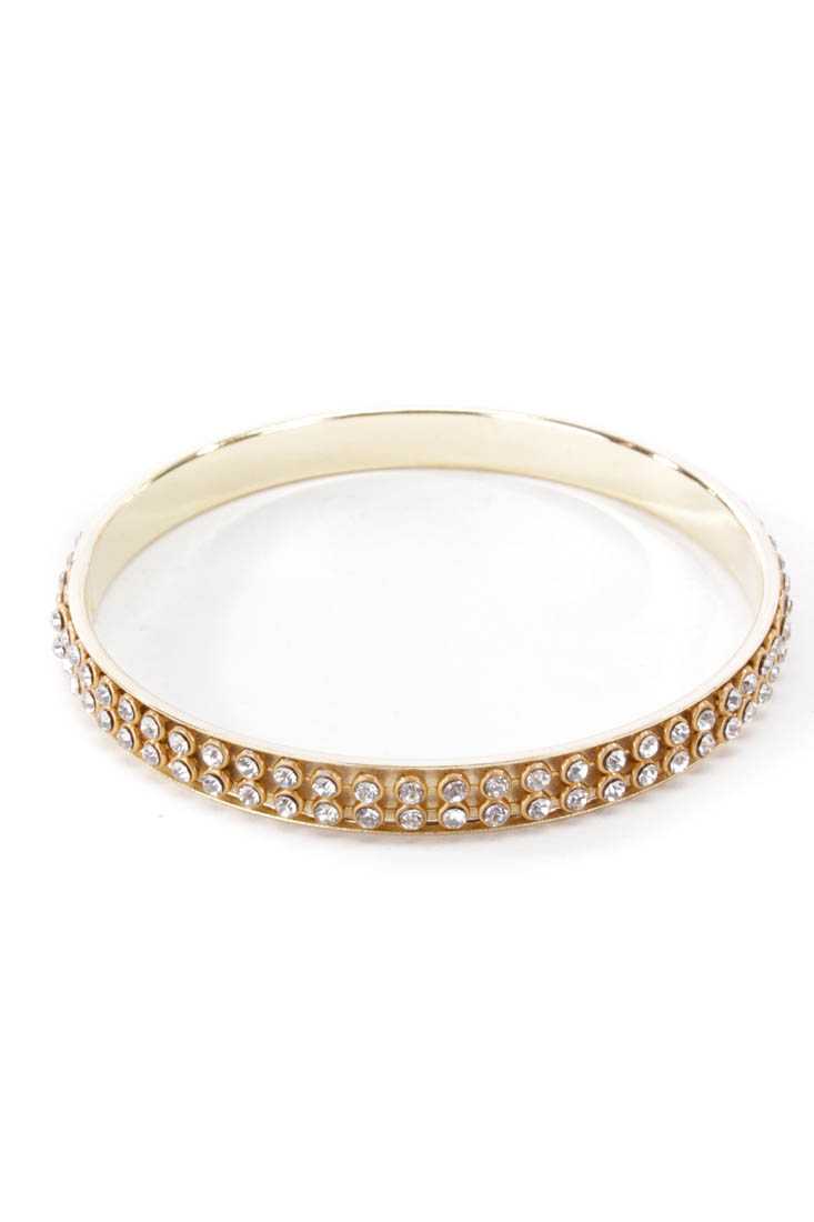 Gold High Polish Metal rhinestone Design Bracelet
