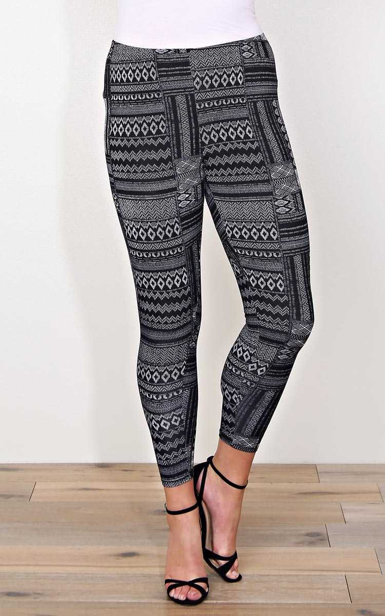Plus Size Aztec Patchwork Knit Leggings - Black/White in Size by Styles For Less