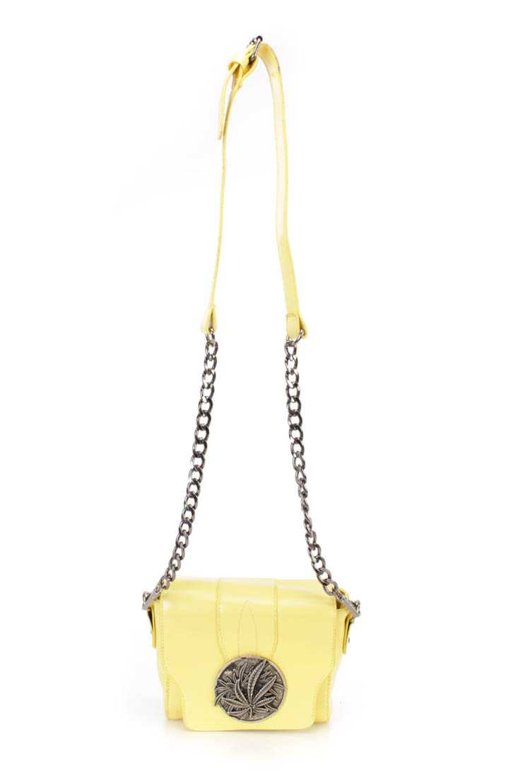 Yellow Faux Leather High Polish Leaf Accent Mini Handbag