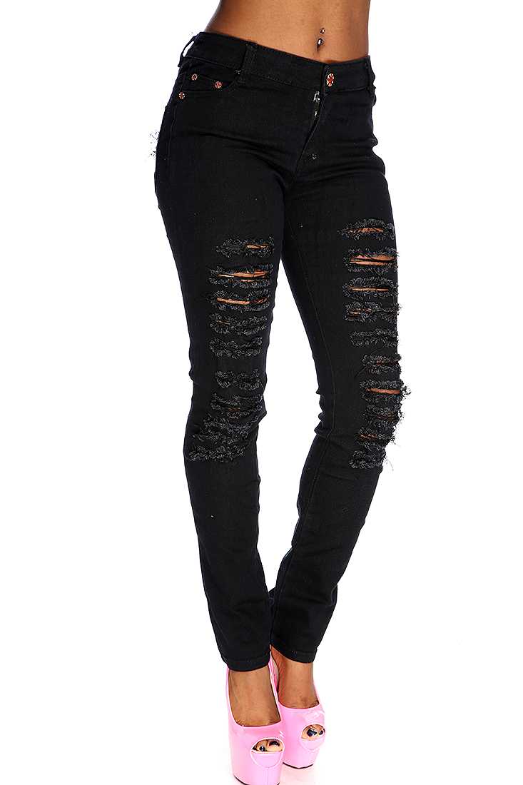 Black Distressed Accent Skinny Jeans