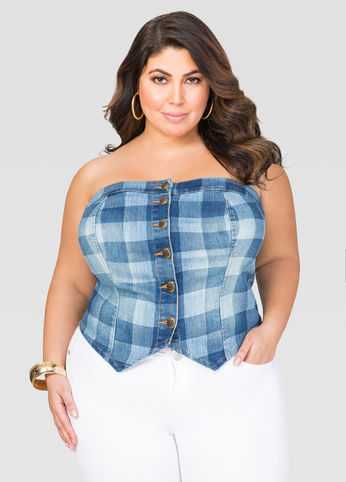 Gingham Denim Bustier Top