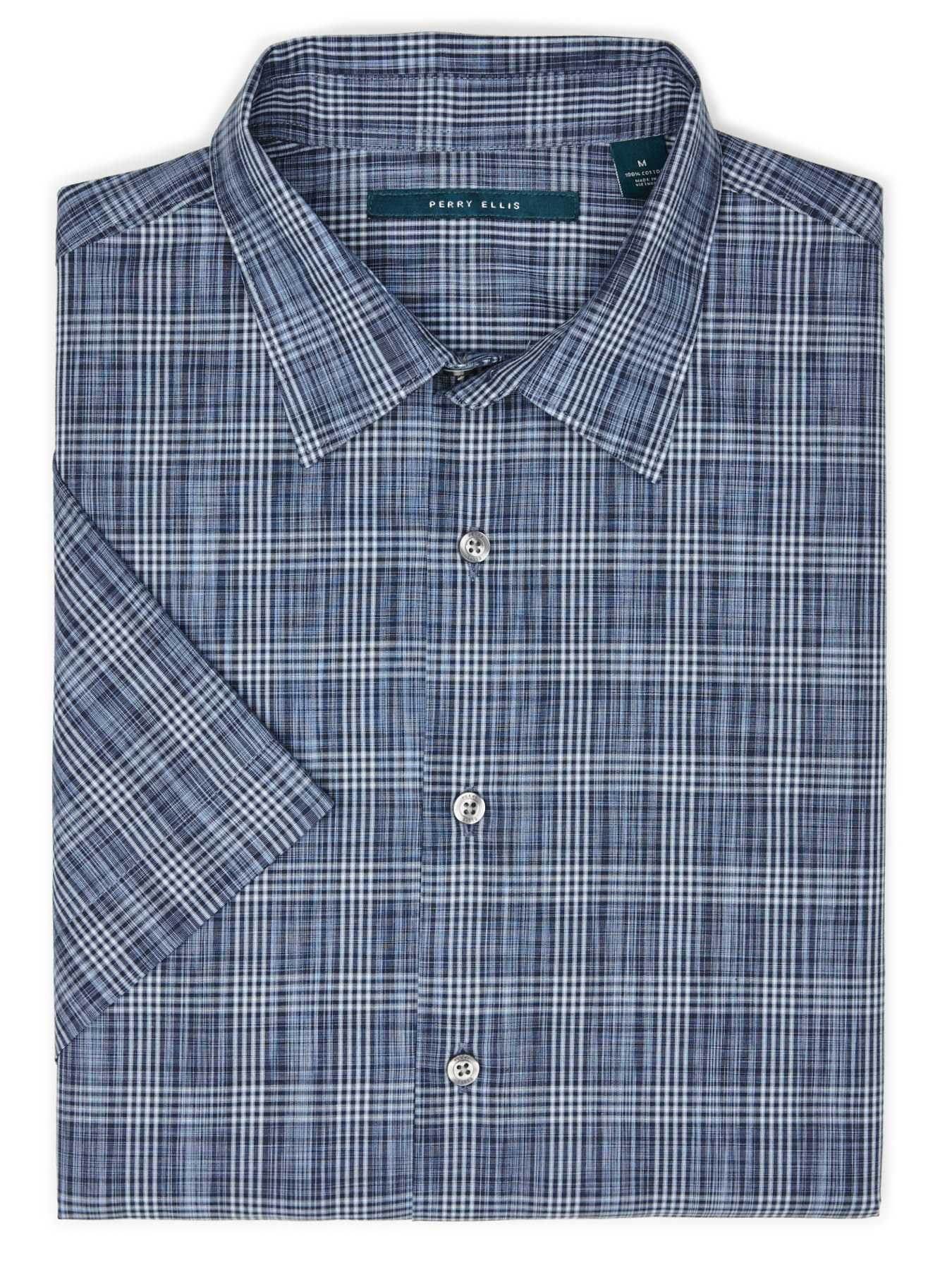Perry Ellis Short Sleeve Space Dyed Plaid Shirt