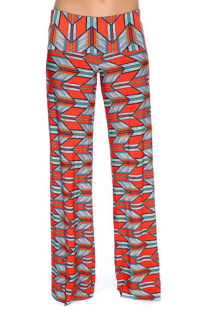 Orange Navy Chevron Print Wide Leg Cute Casual Pants