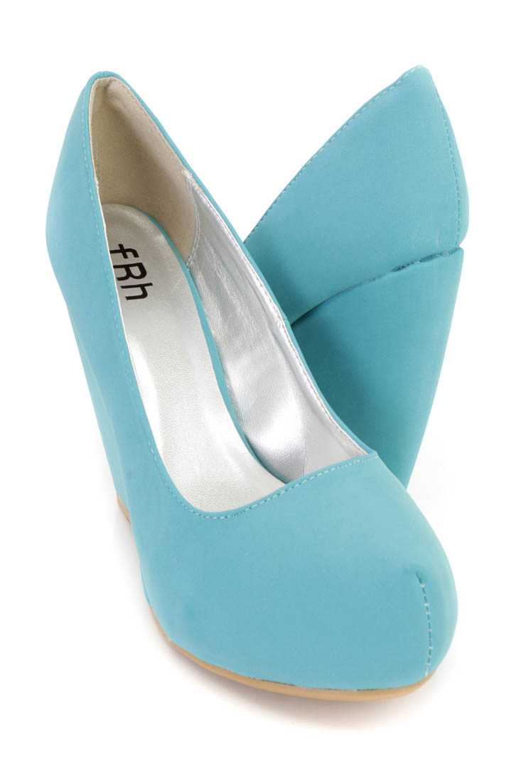 Mint Closed Toe Platform Wedges Nubuck Faux Leather
