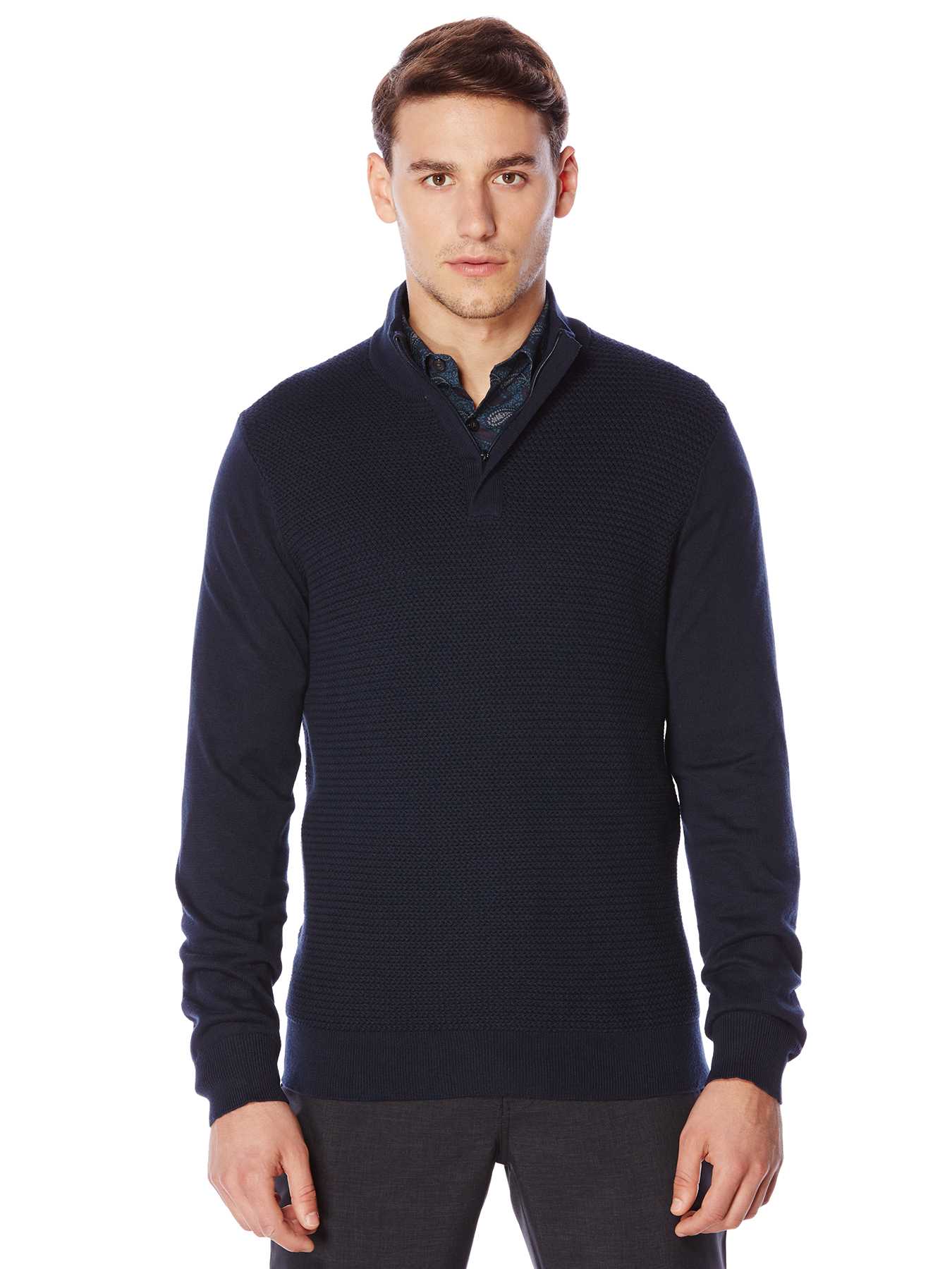 Perry Ellis Colorblock Quarter Zip Sweater