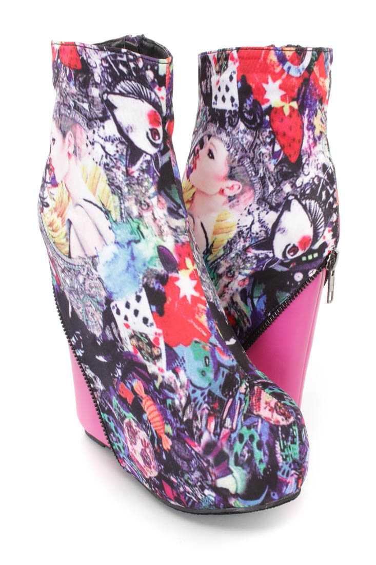 Model Variety Pattern Wedge Booties Fabric