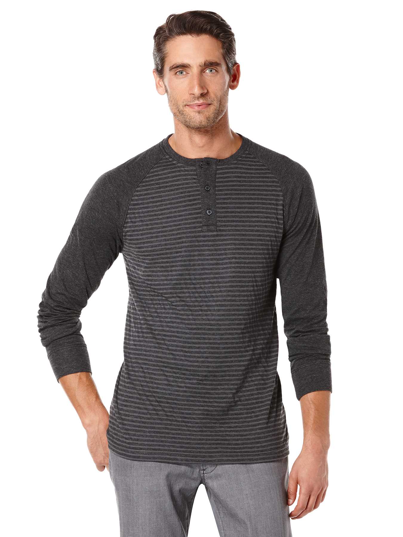 Perry Ellis Long Sleeve Striped Henley