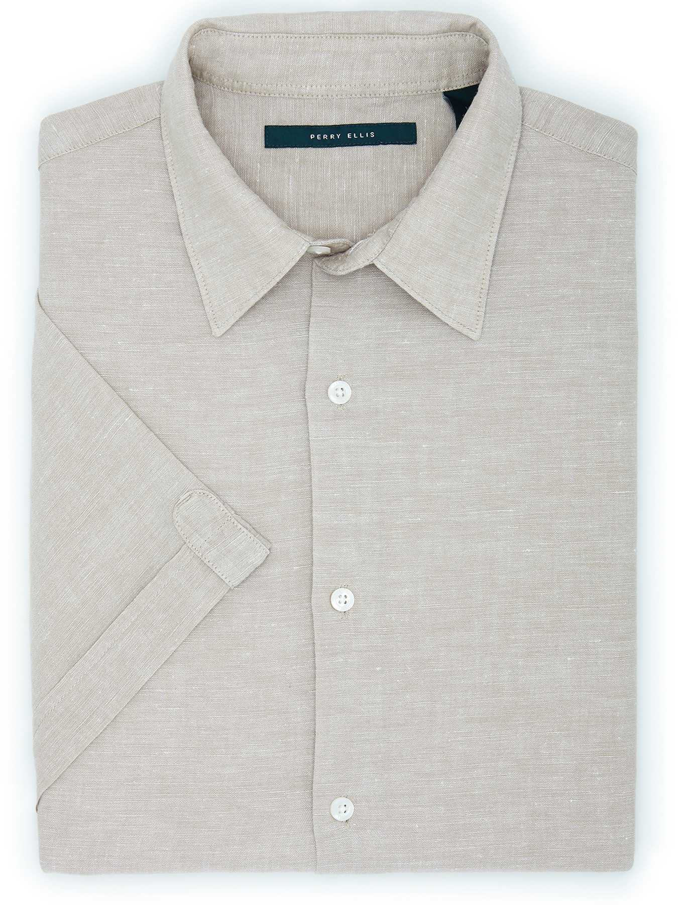 Perry Ellis Linen Cotton Short Sleeve Solid Shirt