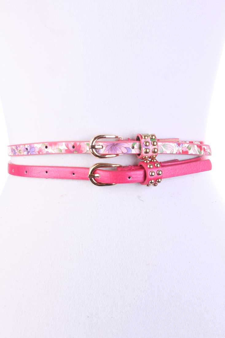 Fuchsia Floral Design Faux Leather Double Belt