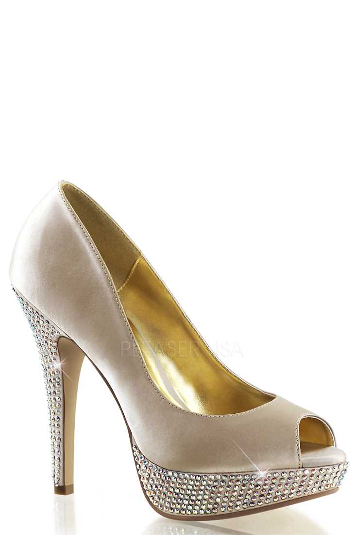 Champagne Rhinestone Pump High Heels Satin