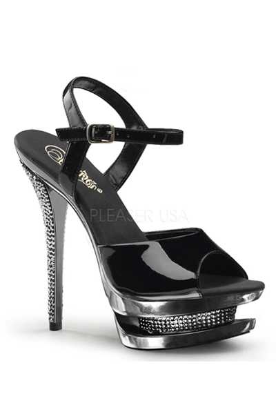 Black Pewter Chrome Patent Rhinestone High Heels