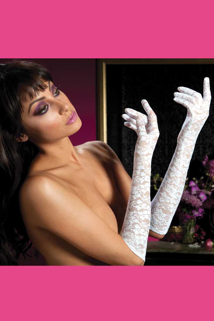 White Lace Elbow Length Gloves