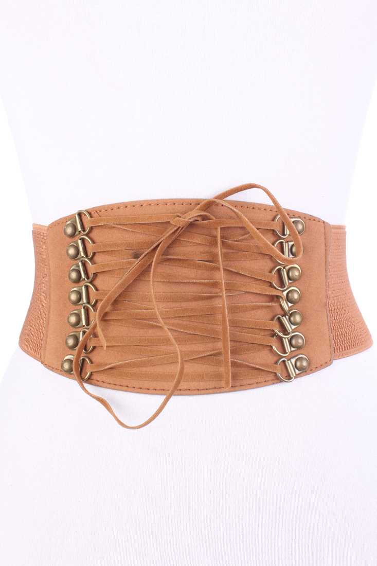 Brown Lace Up Tie Cute Elastic Belt