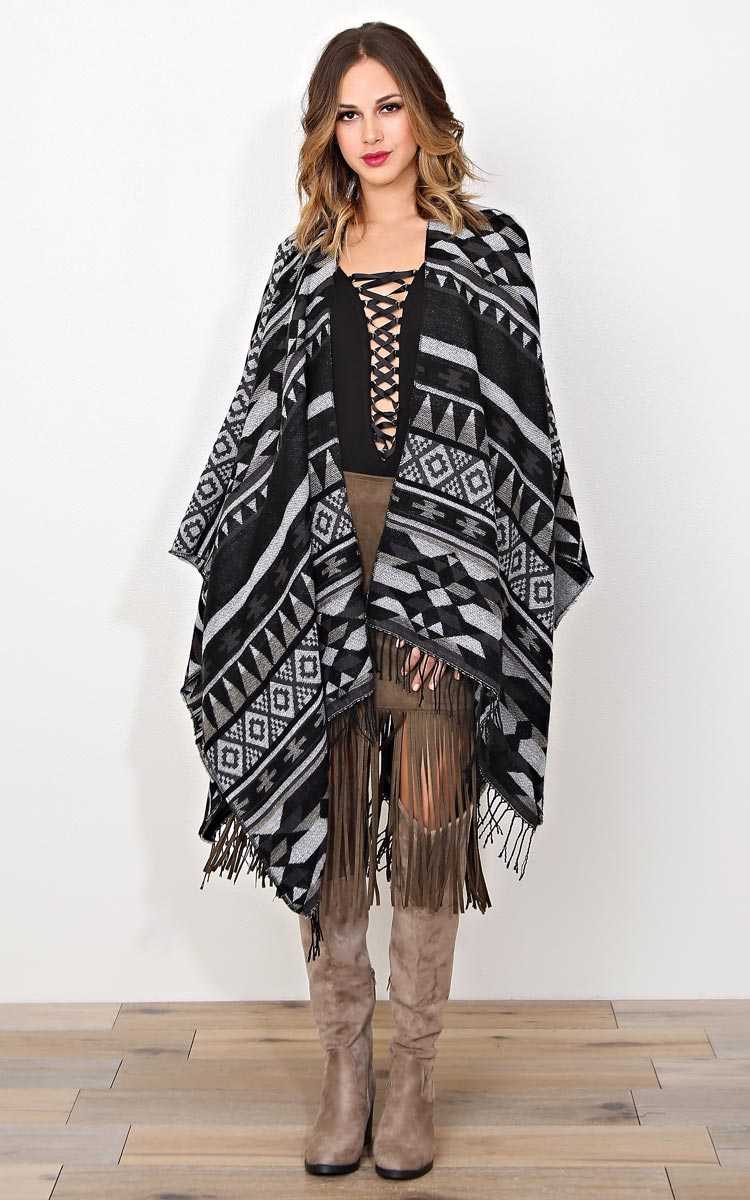 Aztec Winter Blanket Scarf - N/S - Black Combo by Styles For Less