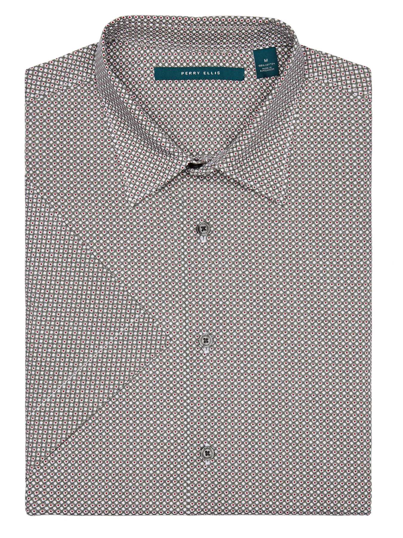 Perry Ellis Short Sleeve Mini Square Print Shirt