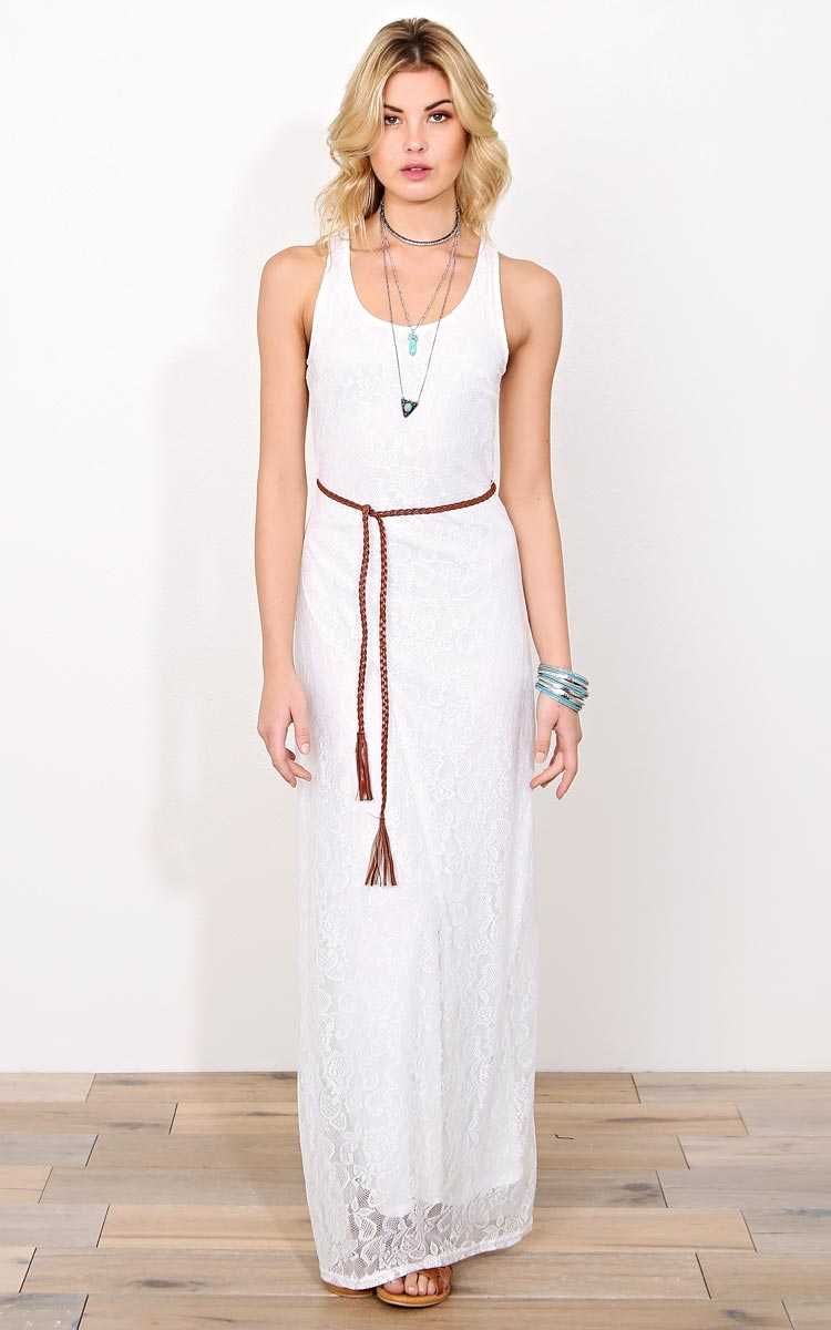 St Lucia Belted Lace Maxi Dress - MED - Cream in Size Medium by Styles For Less