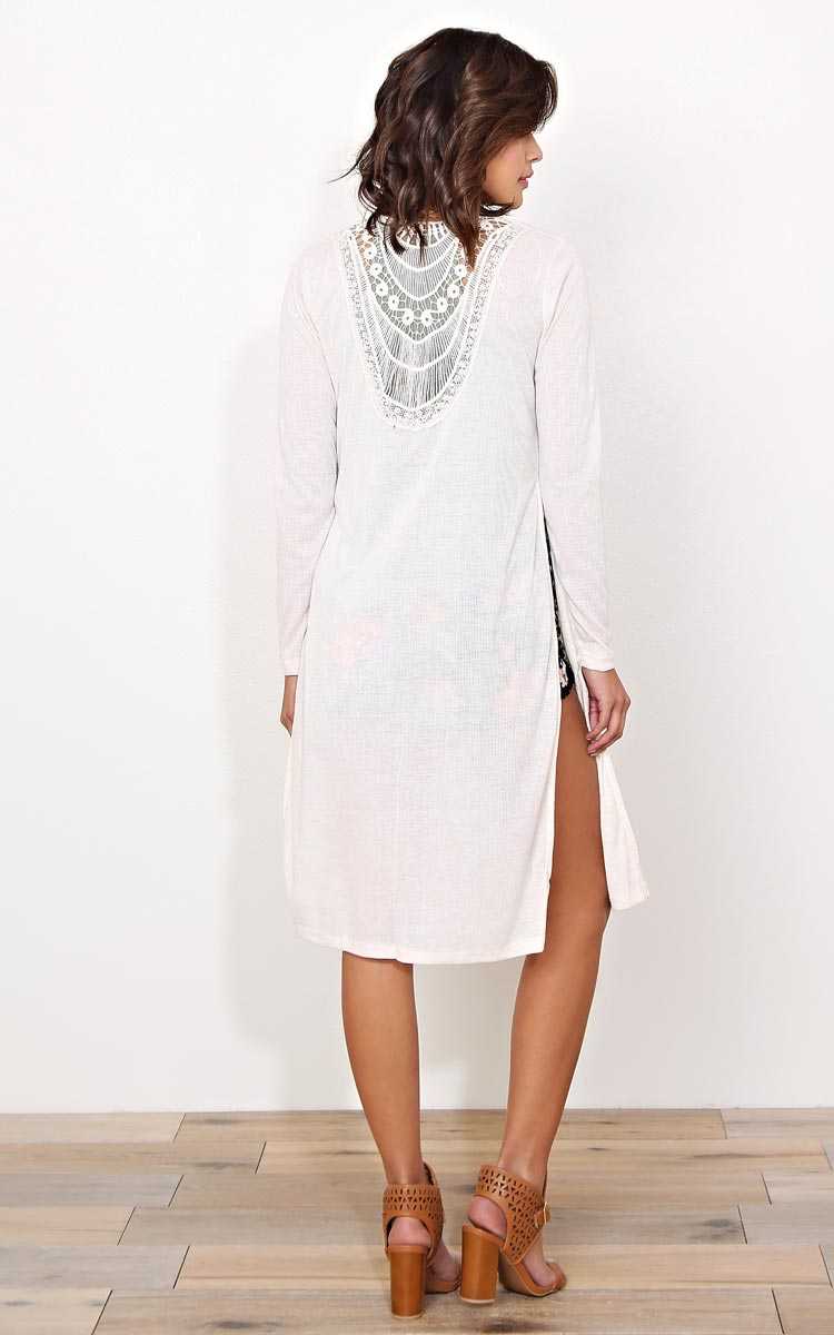 Gloria Crochet Back Duster Wrap - - Oatmeal in Size by Styles For Less