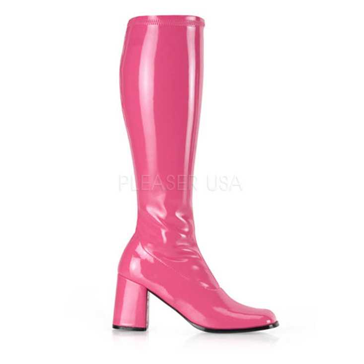 Hot Pink Stretch Patent Block Heel GoGo Boots
