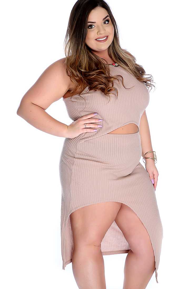 Sexy Dusty Pink Plus Size Sleeveless Cutout Party Dress