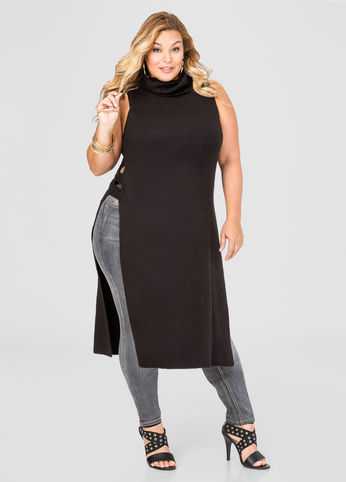 Sleeveless Turtleneck Duster Sweater