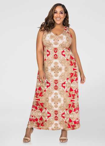 Deep V Paisley Maxi Dress