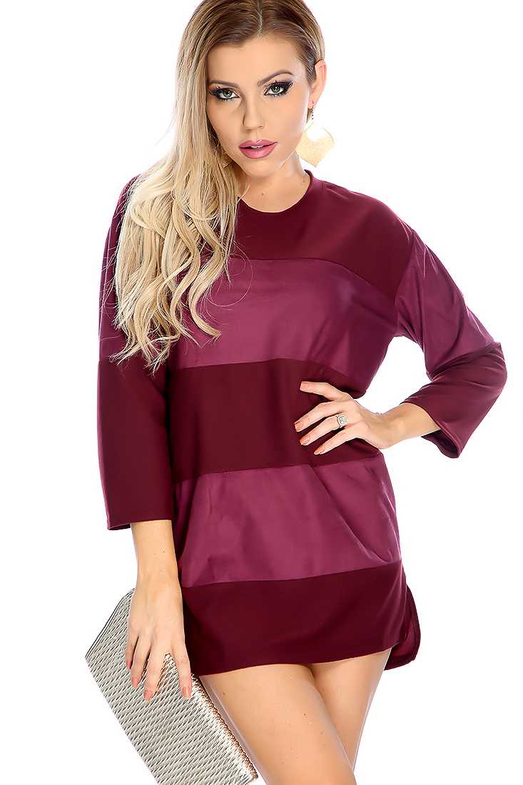 Casual Plum Microfiber Striped Long Sleeve Party Dress