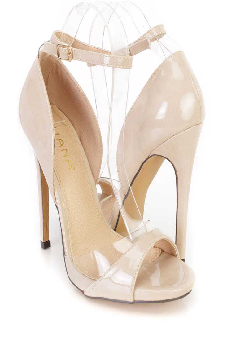 Nude Peep Toe Single Sole High Heels Patent