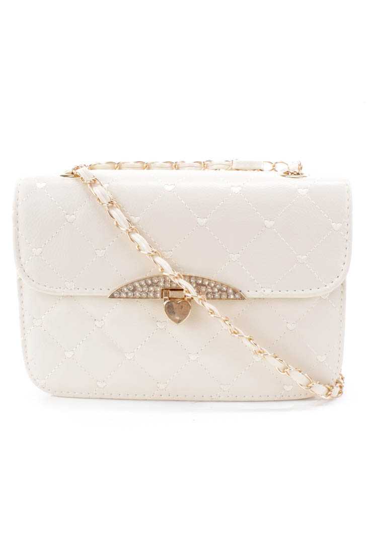 Ivory Quilted Stitching Faux Leather Handbag