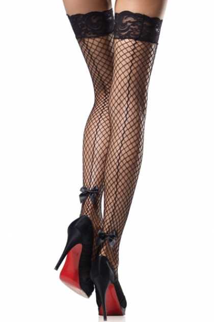 Black Fishnet Backseam Lace Trim Thigh High