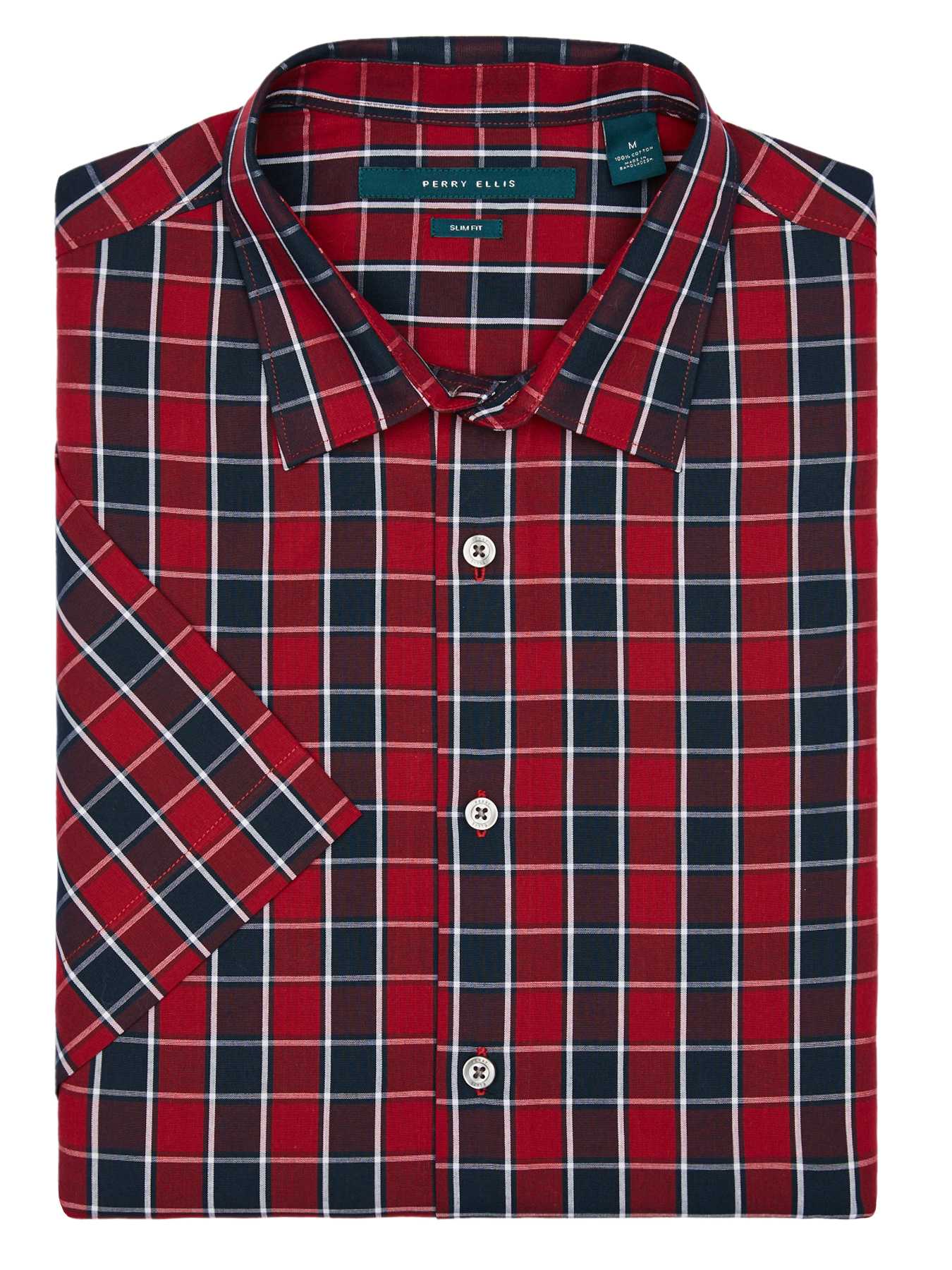 Perry Ellis Short Sleeve Plaid Check Shirt