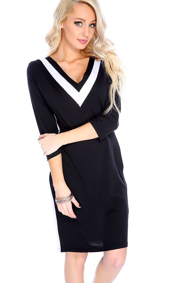 Sexy Black V-neck Long Sleeve Casual Dress