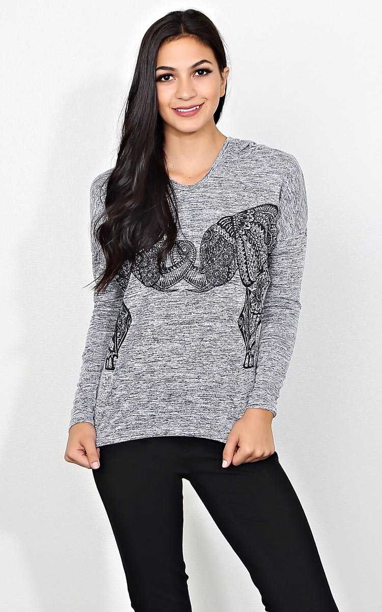 Elephant Warmth Knit Top - MED - Med Grey in Size Medium by Styles For Less