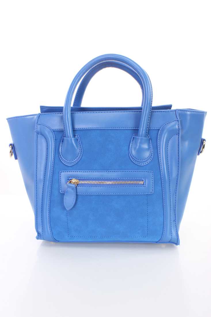 Blue Faux Leather Stylish Tote Handbag*CELEBRITY INSPIRED*
