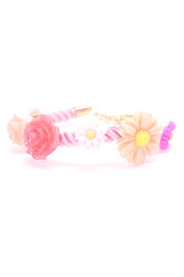 Pink Rope Acrylic Floral Accent Cute Summer Bracelet
