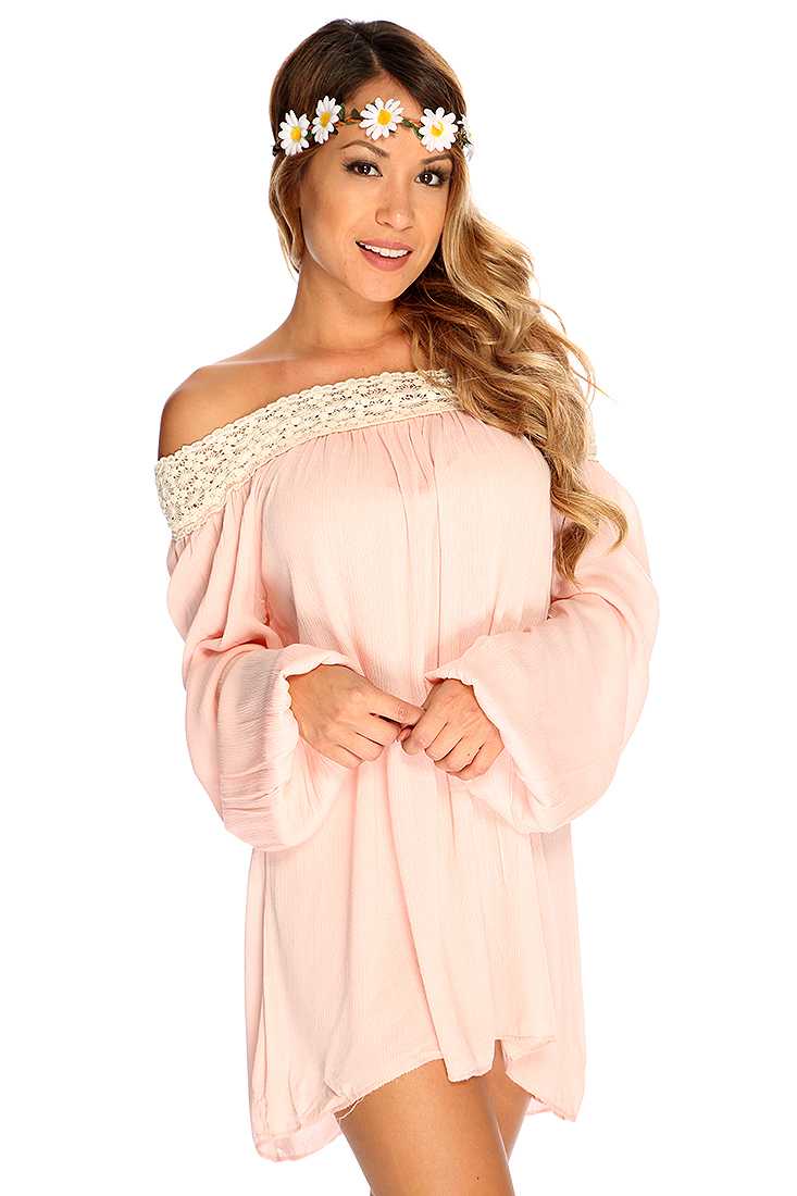 Dusty Peach Off Shoulder Cute Casual Dress
