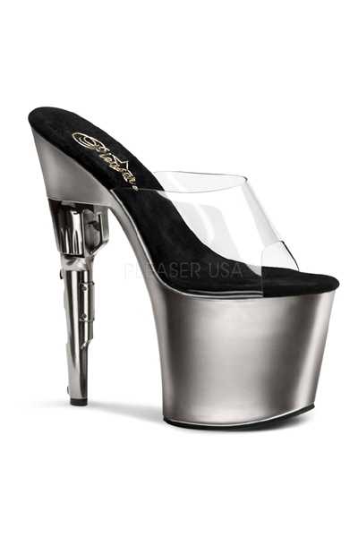 Clear Pewter Gun Shaped High Heels