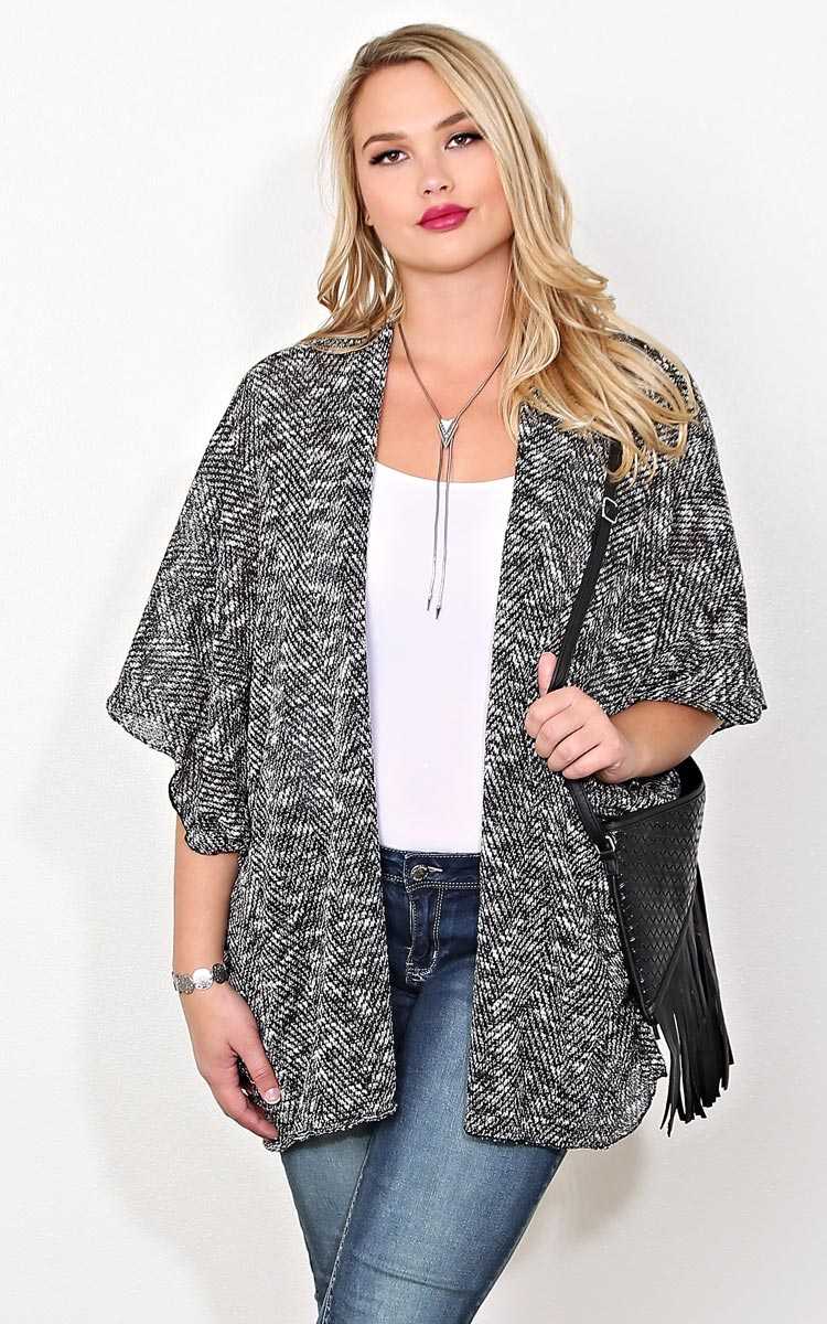 Plus Size Mila Slub Knit Kimono - Black/White in Size 1X/X2 by Styles For Less