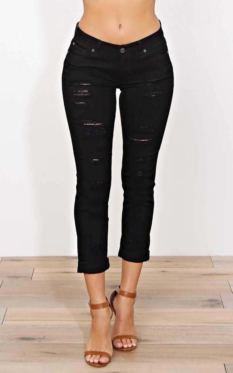 EUNINA Mason Skinny Jeans - Black Destroyed in Size by Styles For Less