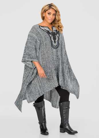 Embellished Poncho Sweater