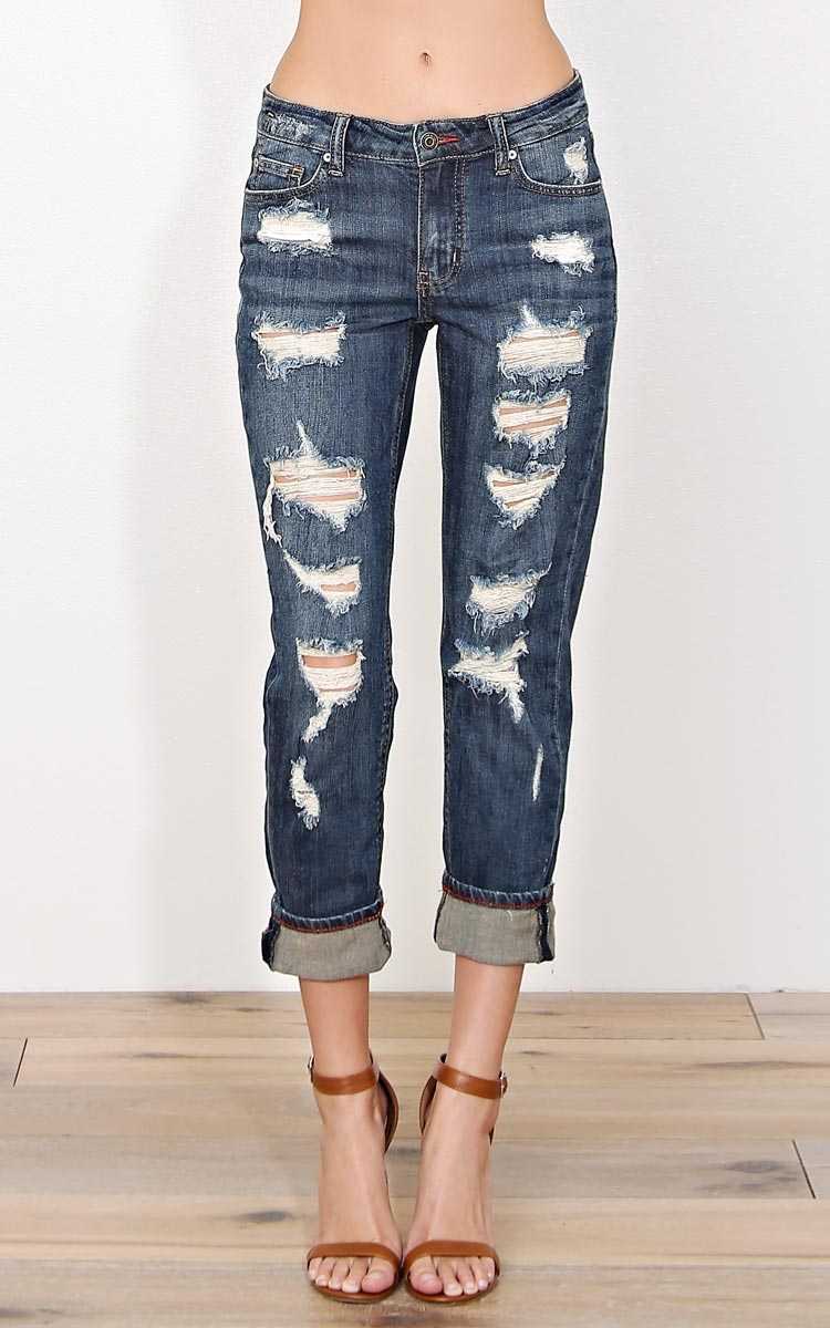 EUNINA Kennedy Denim Capris - Dk Destroyed in Size by Styles For Less