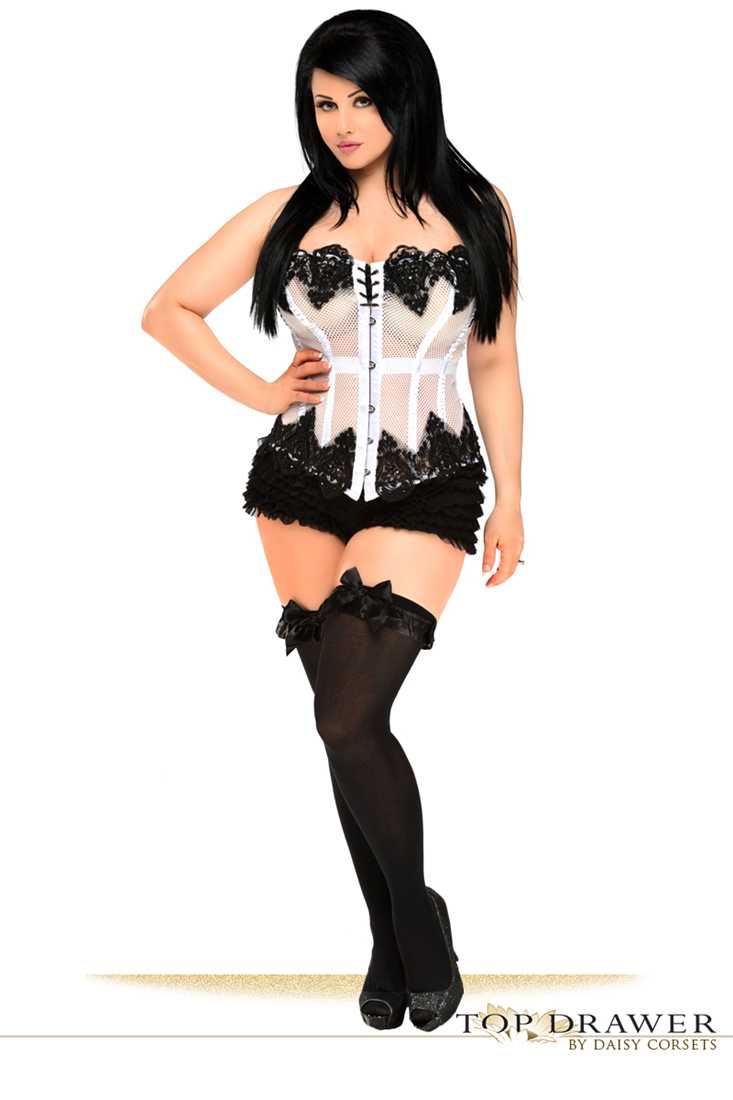 White Mesh Net Beaded Corset Top