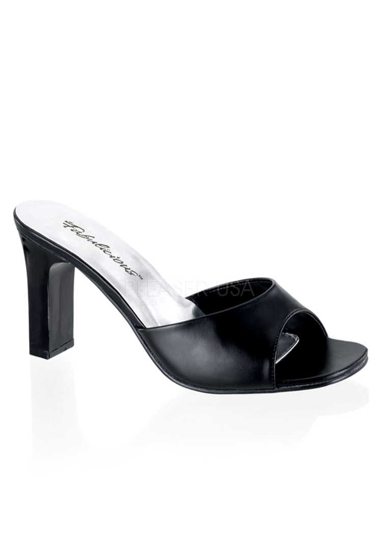 Black Slip On Square Heel Heel Faux Leather