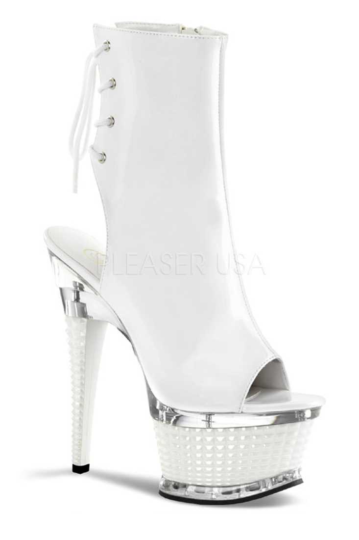 White Open Toe Platform High Heels Patent Faux Leather