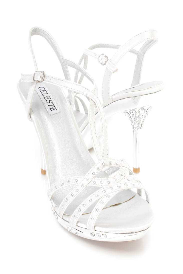 Silver Rhinestone Strappy Stiletto Heels Satin