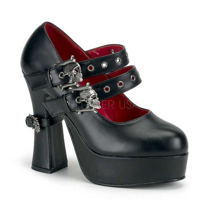 Black Gothic Skull Buckled Maryjane High Heels