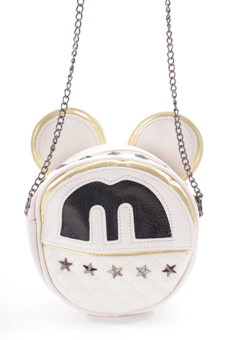 Cream Star Studded Mouse Ear Faux Leather Cross Body Bag