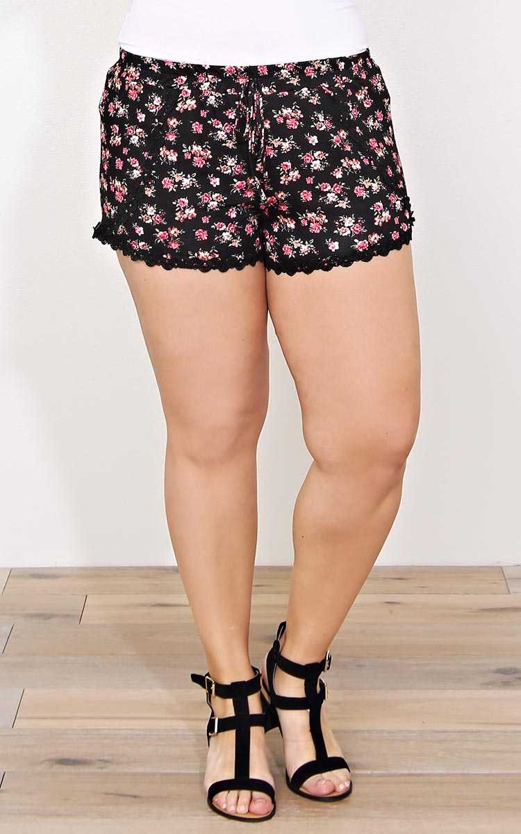 Plus Size First Bloom Knit Shorts - Black Combo in Size 1X by Styles For Less